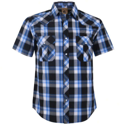Men's Western Cowboy Short Sleeve Pearl Snap Casual Plaid Work Shirt