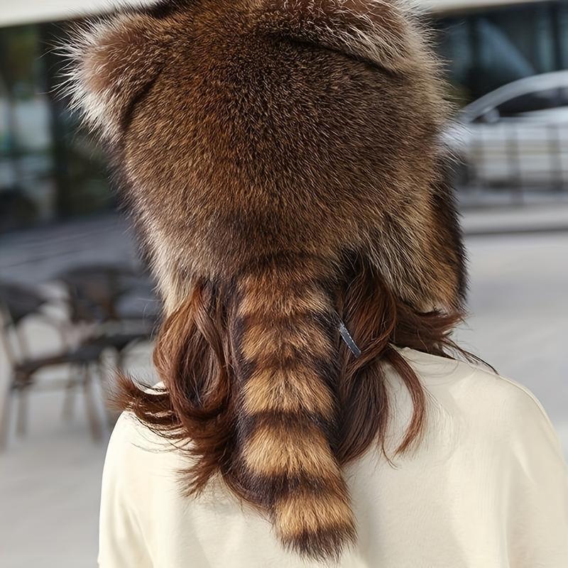 2025 Raccoon Tail Mood Hat &ndash; Retro Y2K Detachable Fluffy Earmuffs, Hypoallergenic Winter Accessory, Machine-Washable, Cozy Cottagecore Style for Outdoor and Casual Wear, 