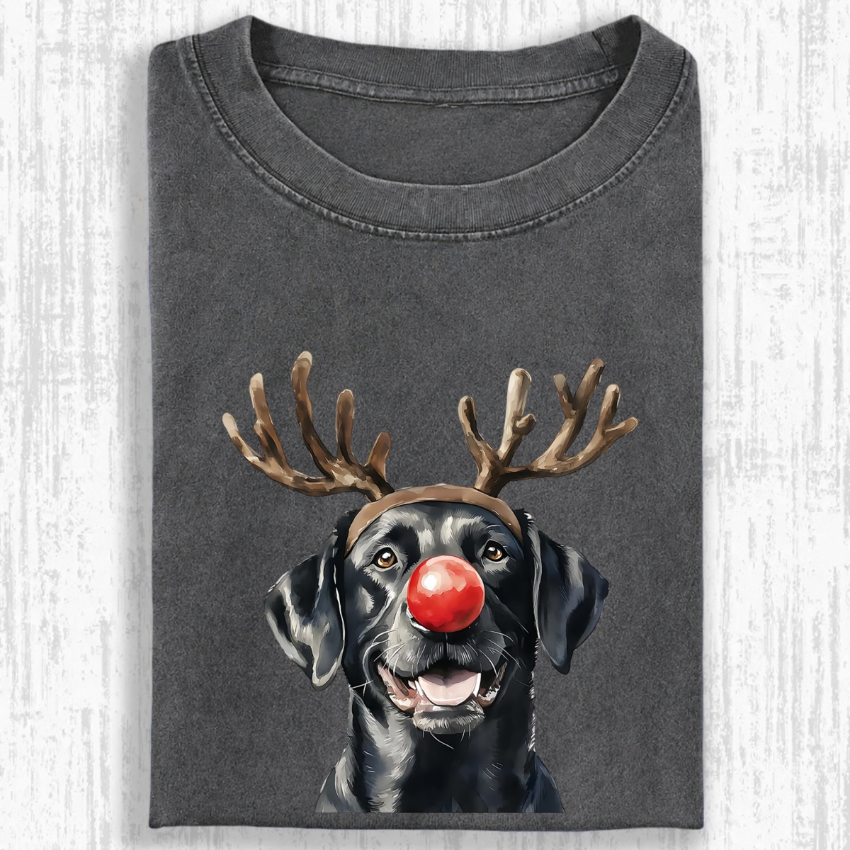 Christmas Black Labrador Washed Oversized T-shirt