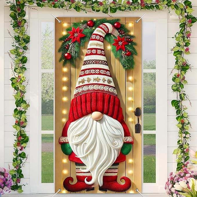 Christmas Door Covers,Decorative Bow Bell Wreath Christmas Door Wraps