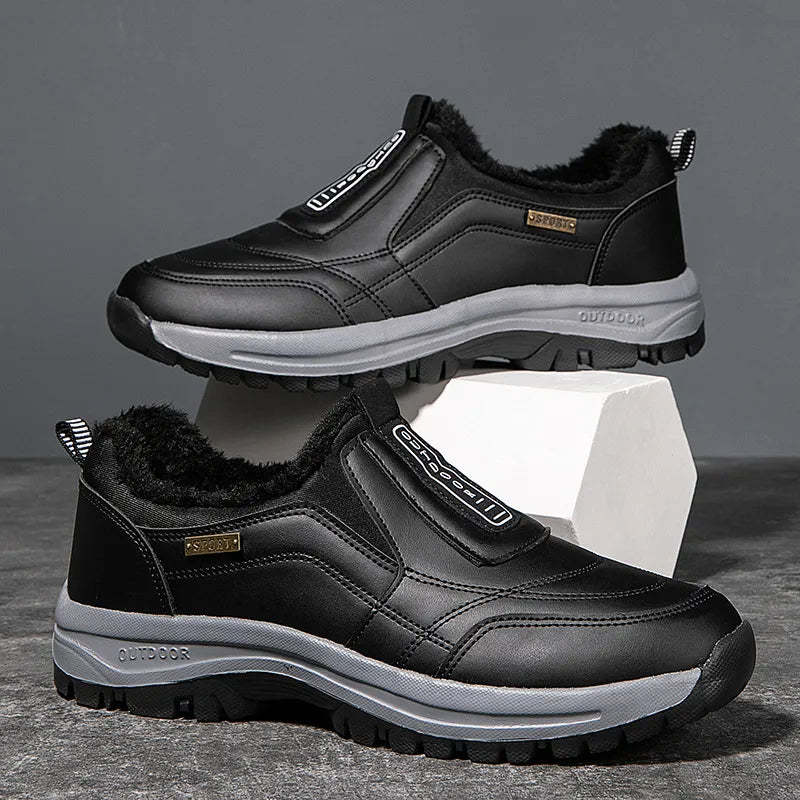 Men's Orthopedic Slip-On Winter Walking Shoes - Fleece-Lined, Waterproof & Anti-Slip Rubber Sole