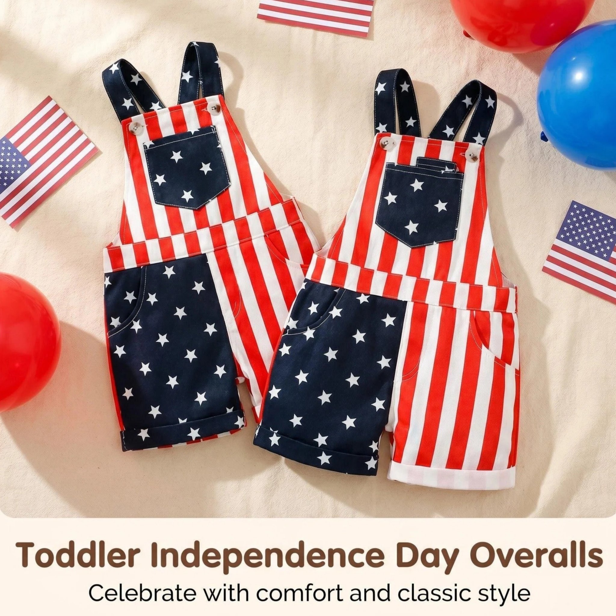 Hot Sale🔥🇺🇸 Toddler 4th of July American Flag Suspender Romper