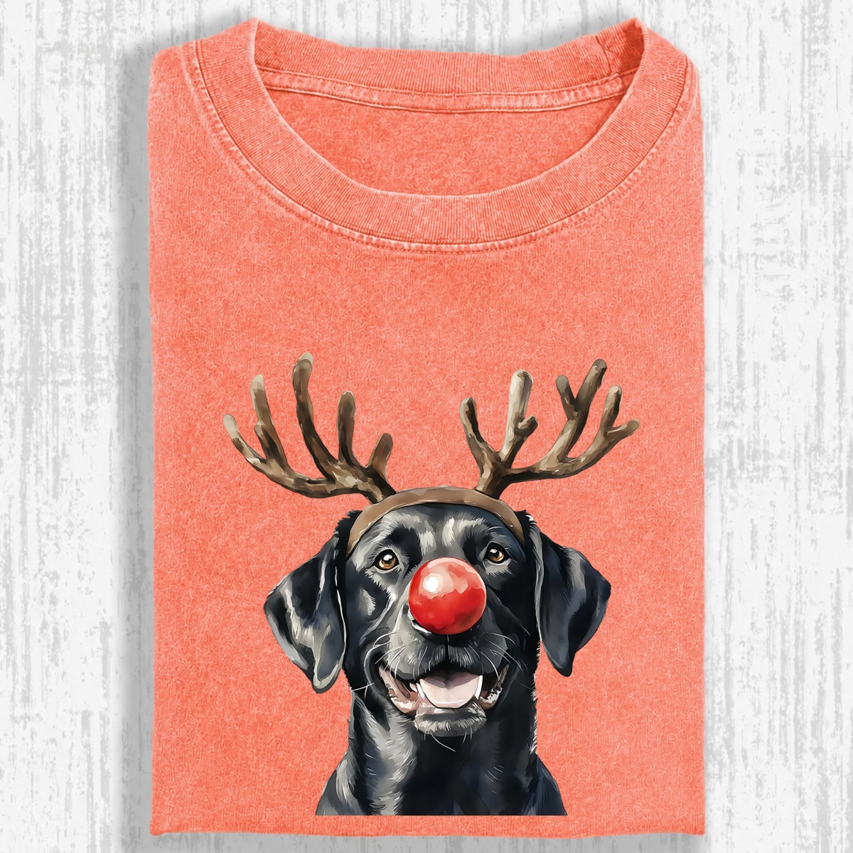 Christmas Black Labrador Washed Oversized T-shirt