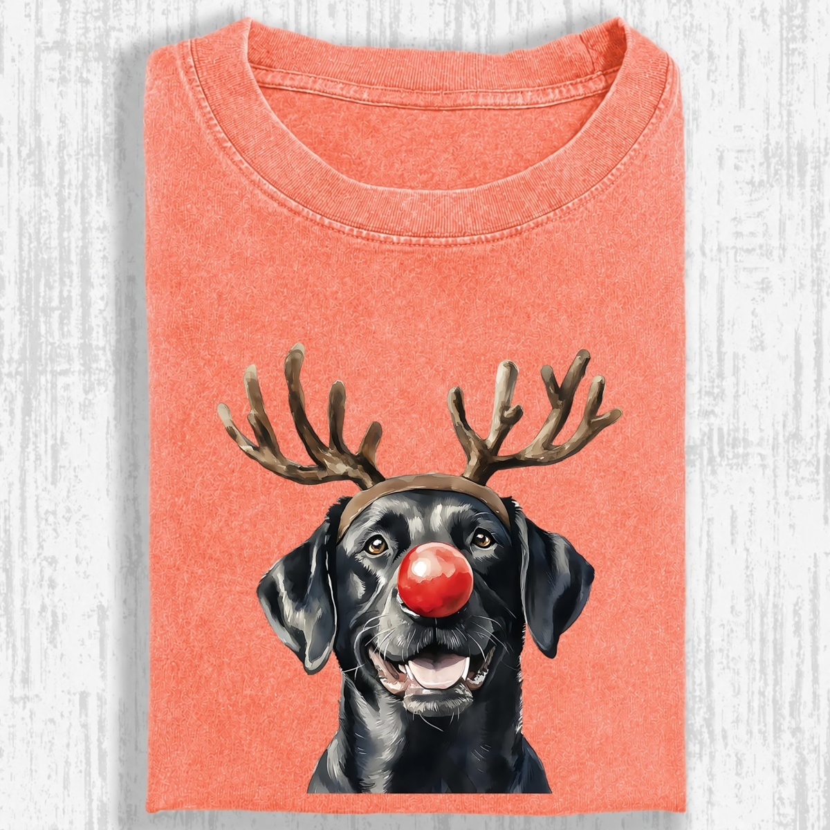 Christmas Black Labrador Washed Oversized T-shirt
