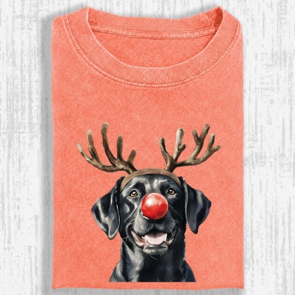 Christmas Black Labrador Washed Oversized T-shirt