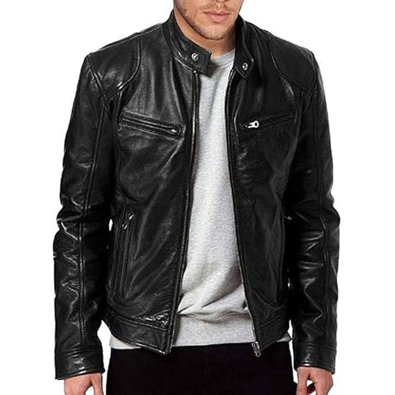  Premium Look, Everyday Ease | Men's PU Leather Stand-Collar Zip-Up Jacket