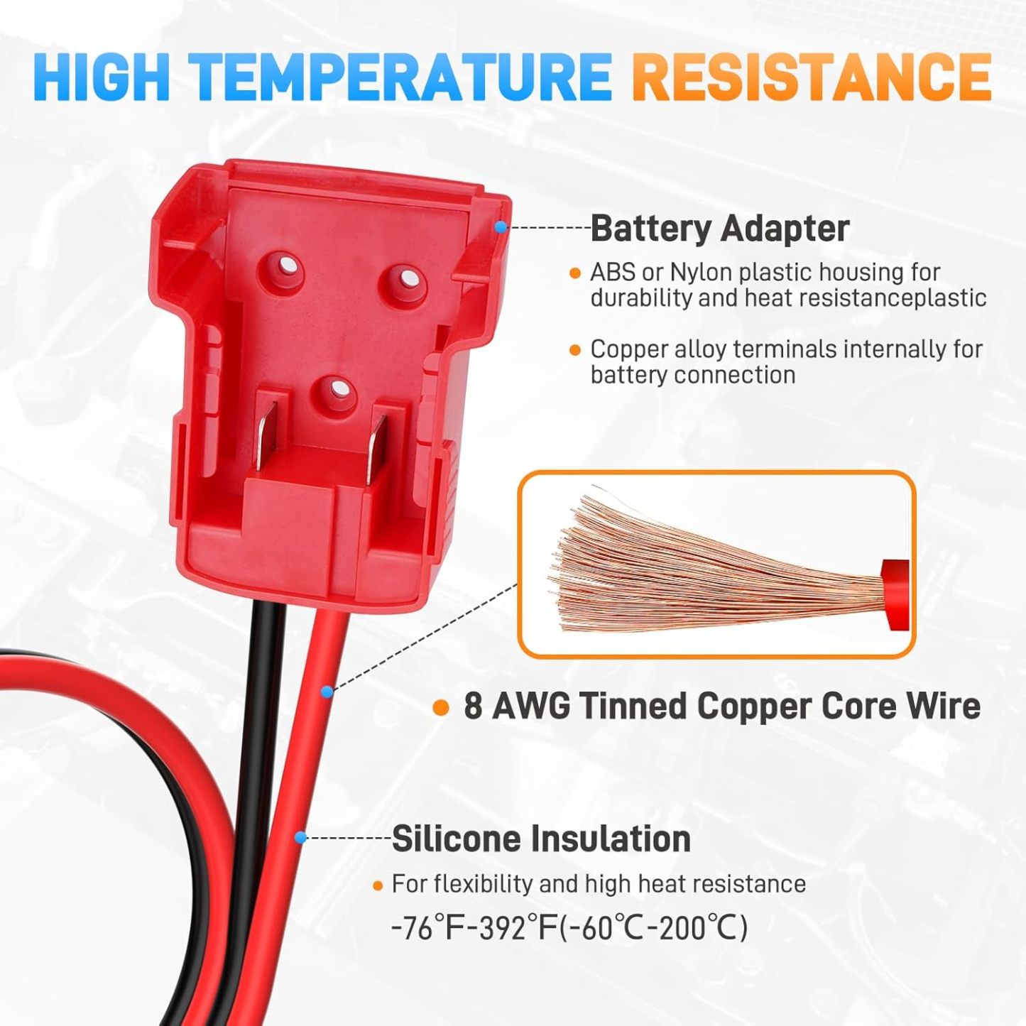Car Starter Jumper Cables With Adapter For Dewalt/Milwaukee 20v/18v