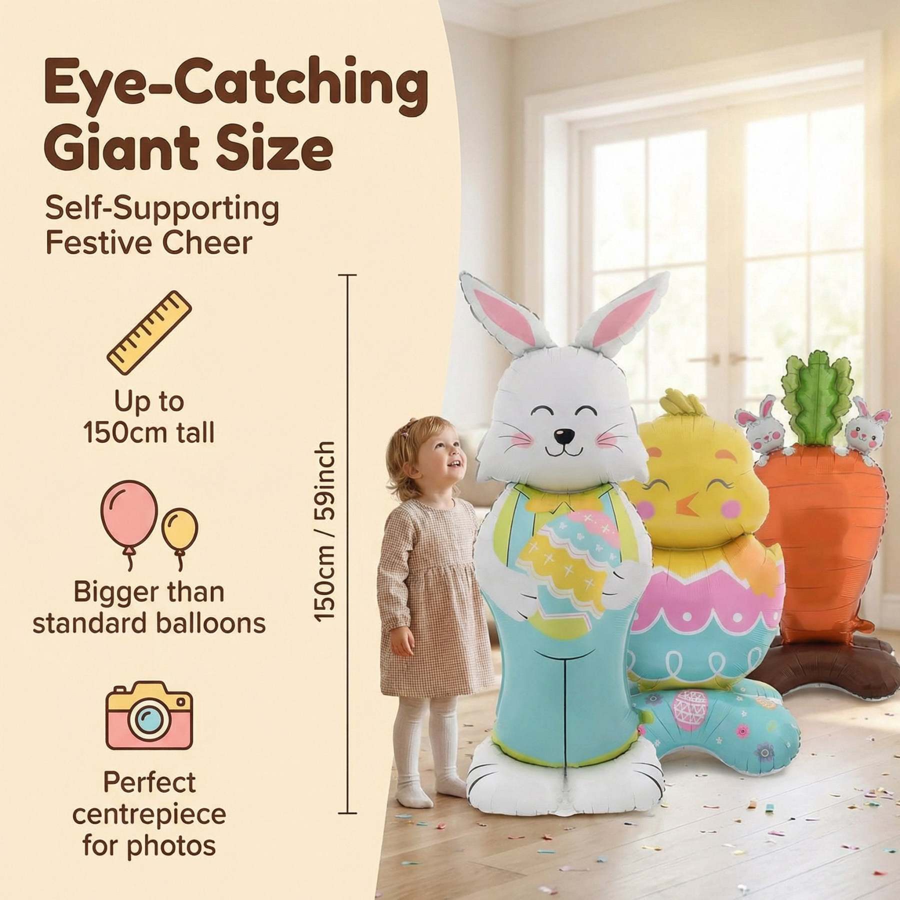 🎁EASTER SALE – £5.99!!🐰🎉Giant 3D Standing Bunny Balloon Self-Supporting Festive Cheer