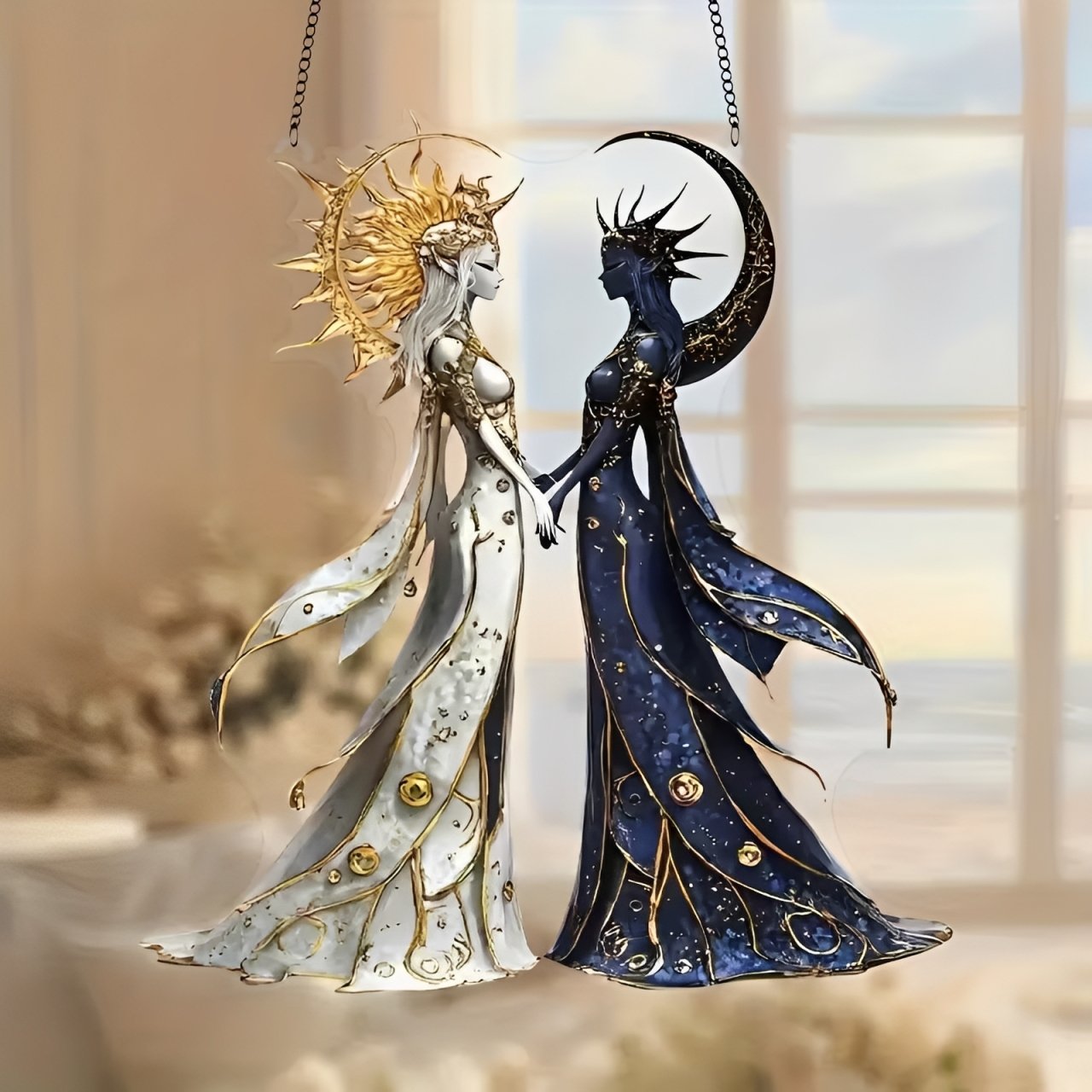 🌞🌙Celestial Balance Ornament – Sun & Moon Goddess Design