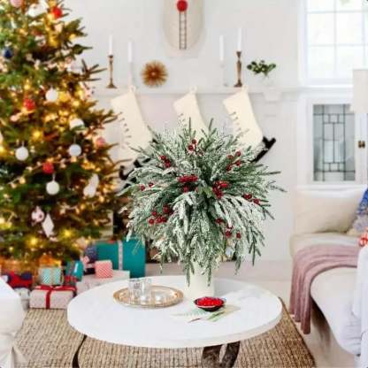 Artificial Norfolk Pine Branches with Red Berries - Christmas Greenery That Lasts!