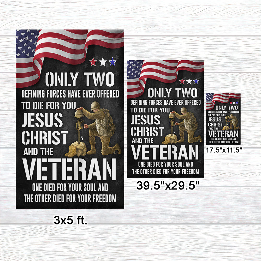 Veteran Flag Only Two Defining Forces Have Ever Offered To Die For You Jesus Christ and Veterans Day 3-Day Shipping