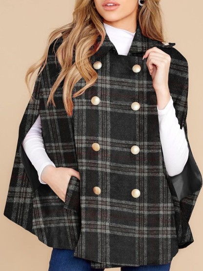 Women's Plaid Winter Cape Coat 