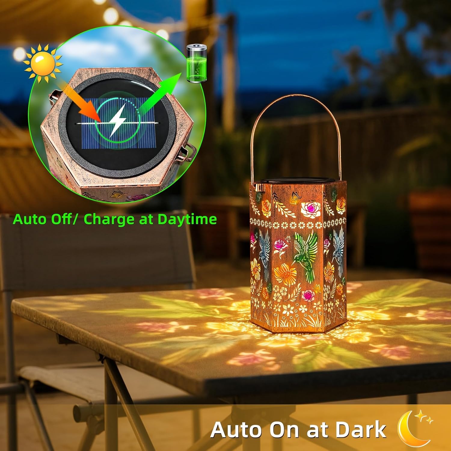 Hummingbird Floral Solar Lantern