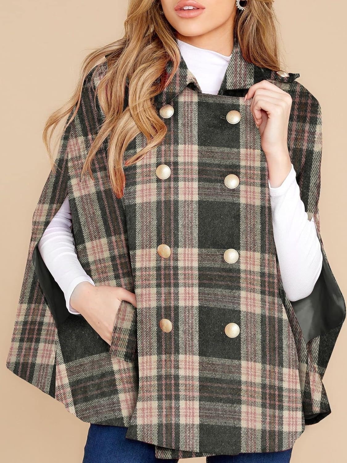 Women's Plaid Winter Cape Coat 