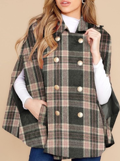 Women's Plaid Winter Cape Coat 