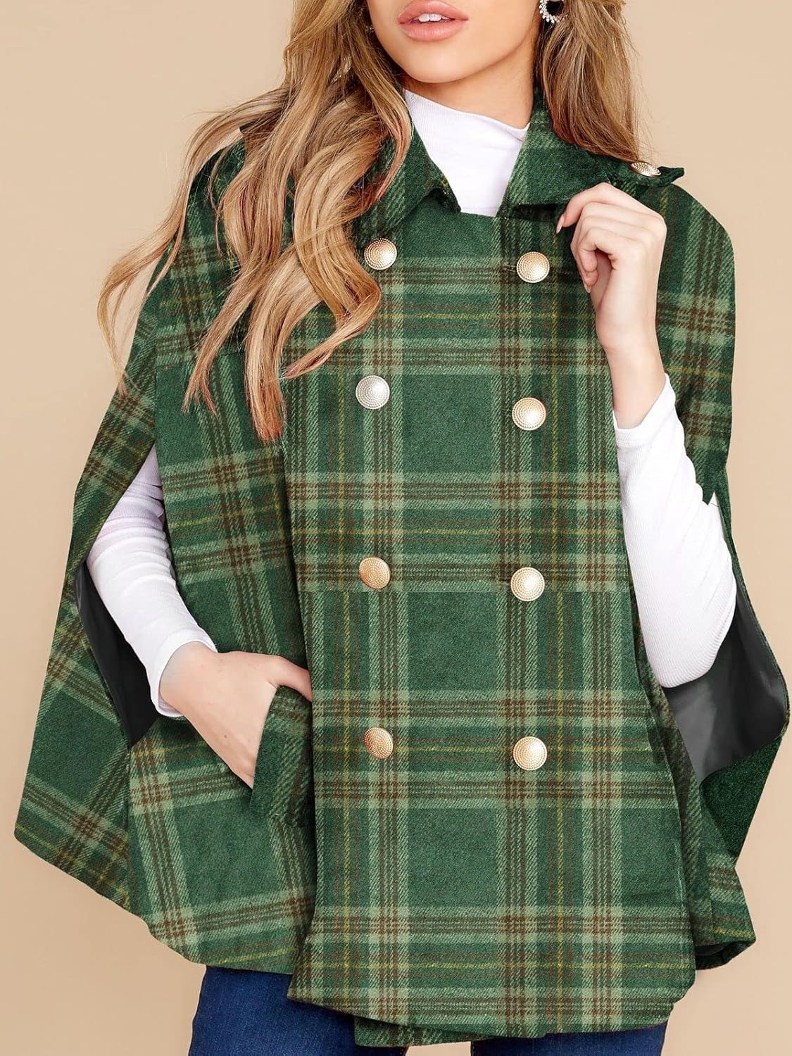 Women's Plaid Winter Cape Coat 