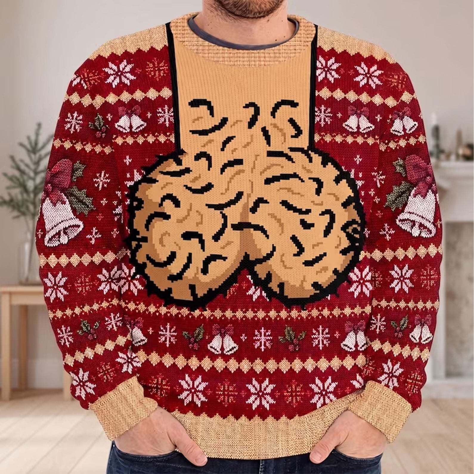 Personalized Jingle Balls Christmas AOP Sweatshirt, Funny Ugly Sweater Gift for Men, Husband Dad