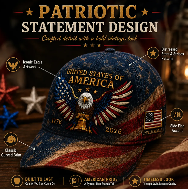 🎉❤️ 🇺🇸 Premium Crafted USA Patriotic Eagle Cap