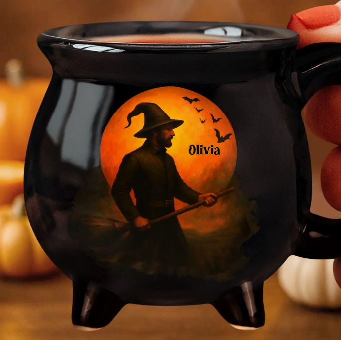 Custom Witch Cauldron Coffee Mug - Personalized Halloween Witchy Gifts For Besties, Sisters, BFF, Family, Yourself - Witching You A Wicked Brew