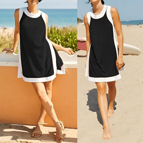 🌷🌷Women's Casual Color Block Round Neck Sleeveless Top with Shorts Set