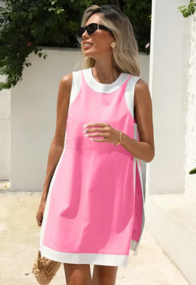 🌷🌷Women's Casual Color Block Round Neck Sleeveless Top with Shorts Set
