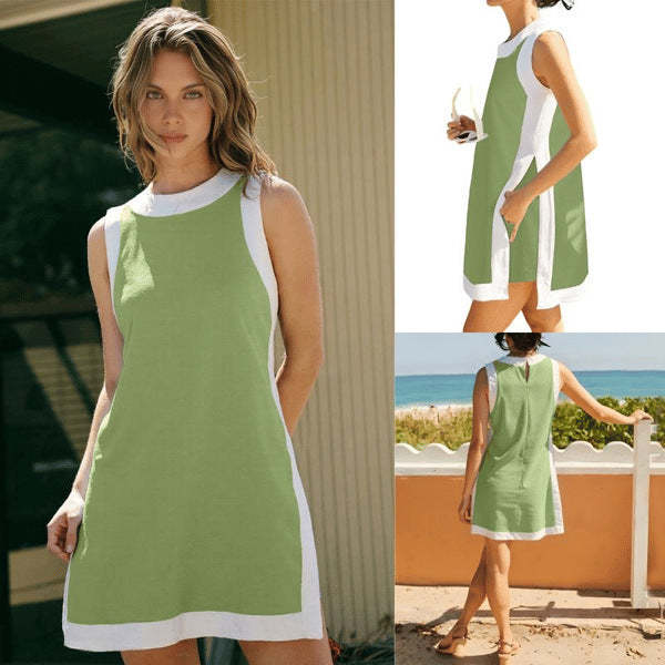 🌷🌷Women's Casual Color Block Round Neck Sleeveless Top with Shorts Set
