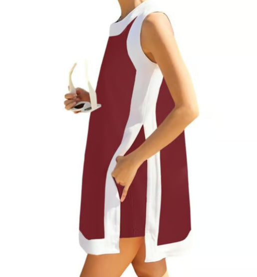 Women's Casual Color Block Round Neck Sleeveless Top with Shorts Set