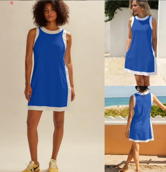 🌷🌷Women's Casual Color Block Round Neck Sleeveless Top with Shorts Set