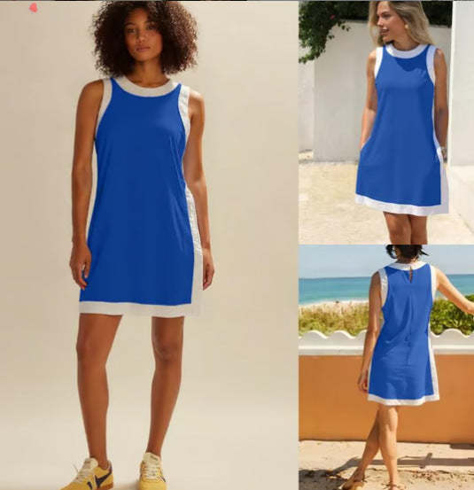 🌷🌷Women's Casual Color Block Round Neck Sleeveless Top with Shorts Set