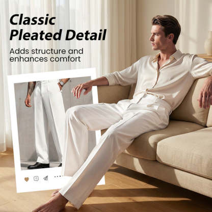 Men’s Casual Pleated Wide-Leg Pants