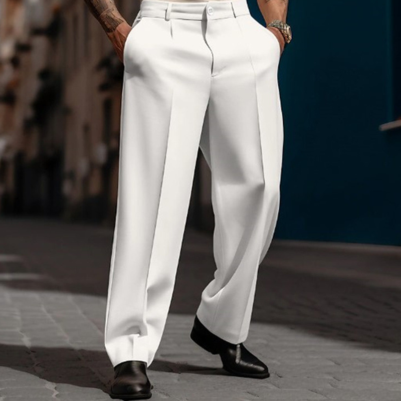 Men��s Casual Pleated Wide-Leg Pants