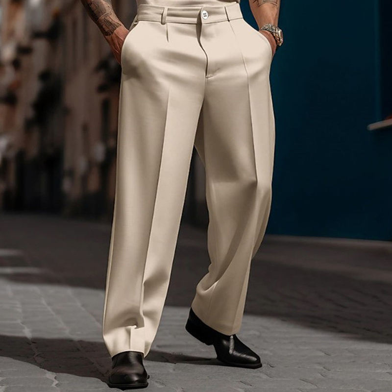 Men’s Casual Pleated Wide-Leg Pants