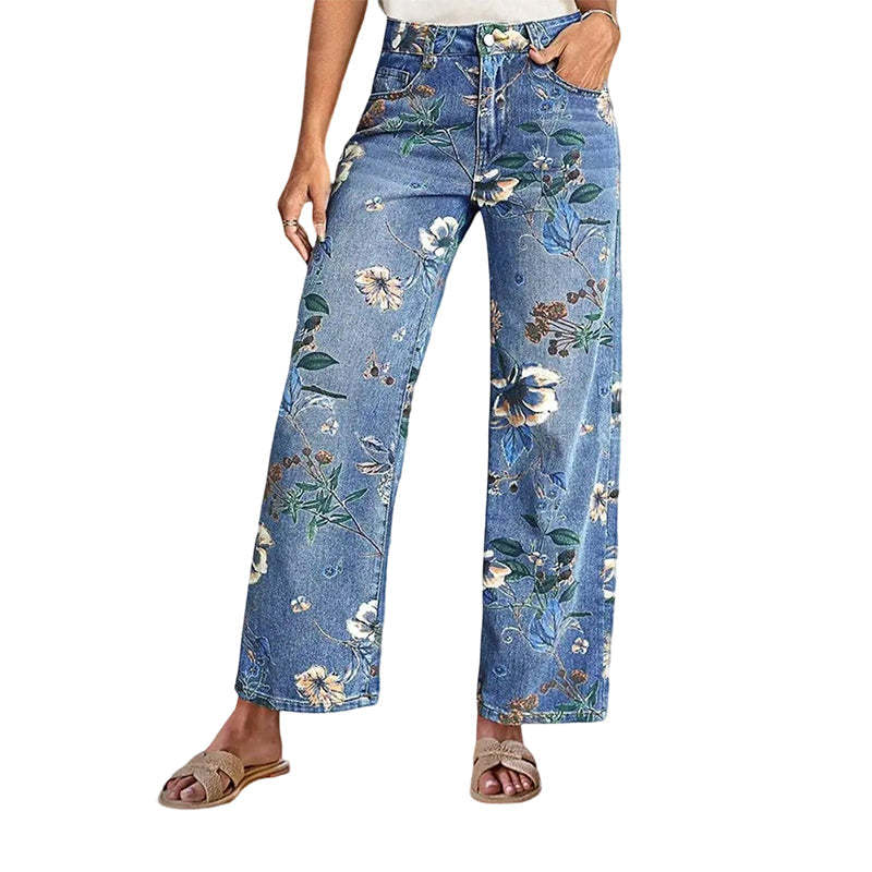 50% OFF NOW! Women's Floral Print Straight-Leg Jeans �C Stretchy denim, vintage vibe & perfect for everyday casual chic