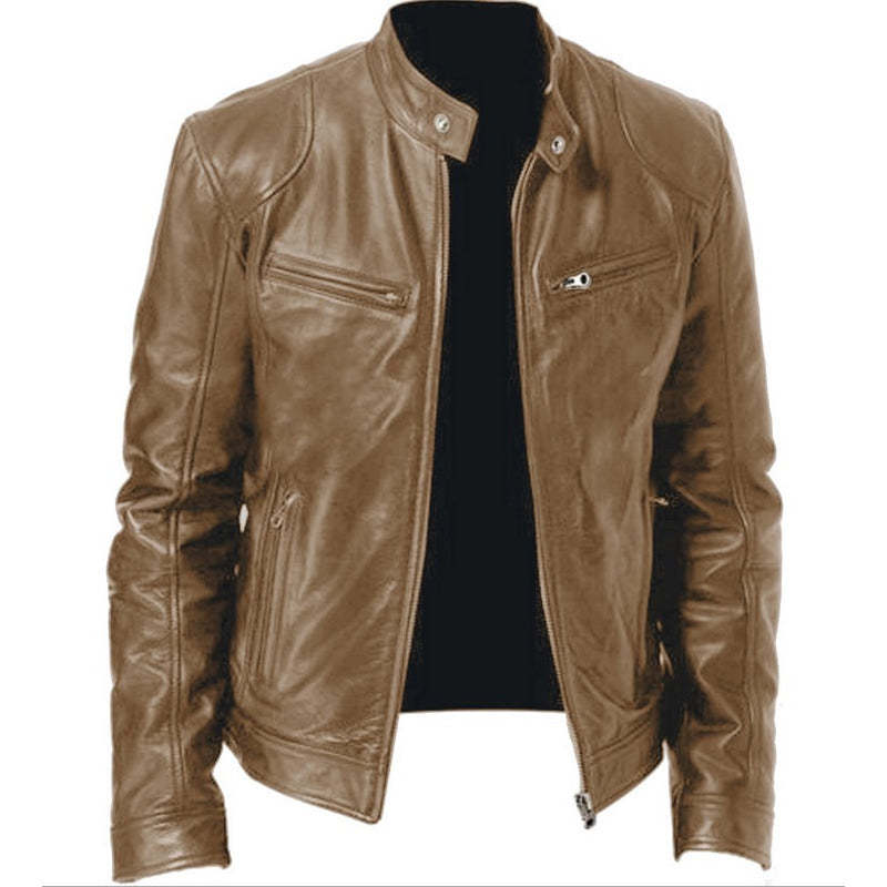  Premium Look, Everyday Ease | Men's PU Leather Stand-Collar Zip-Up Jacket