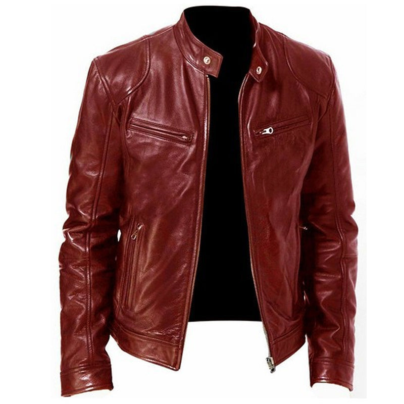  Premium Look, Everyday Ease | Men's PU Leather Stand-Collar Zip-Up Jacket