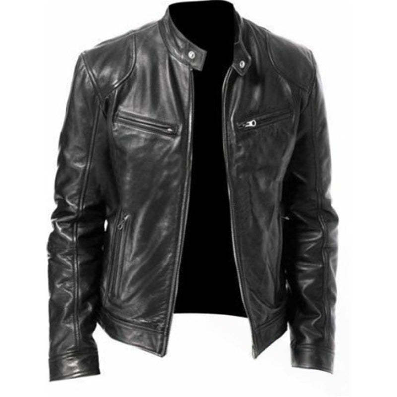  Premium Look, Everyday Ease | Men's PU Leather Stand-Collar Zip-Up Jacket