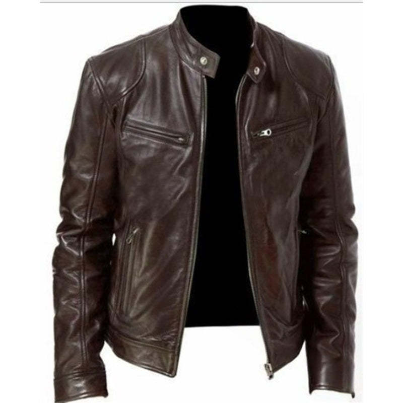 Premium Look, Everyday Ease | Men's PU Leather Stand-Collar Zip-Up Jacket