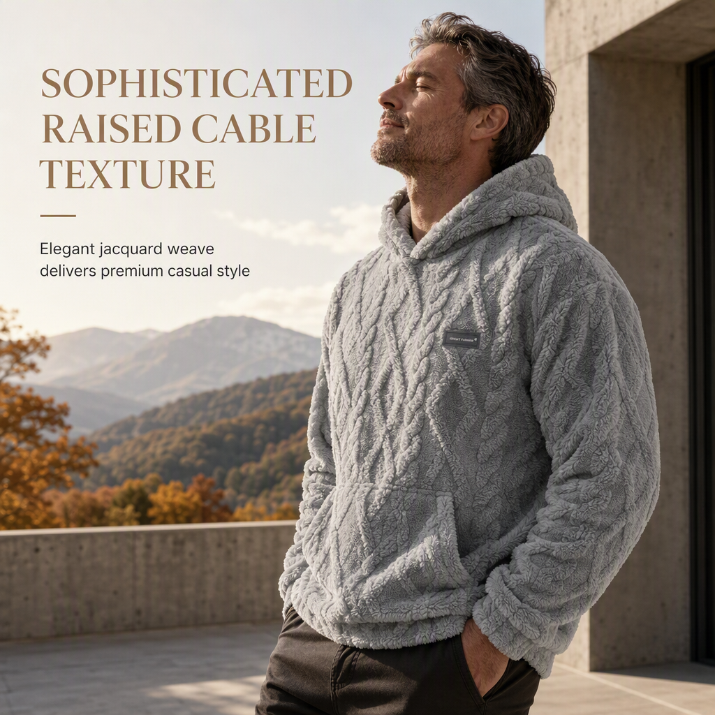 Men's Winter Lined Hoodie Jacquard Pattern Long Sleeve Pullover Sweatshirt for Casual Outdoor Wear✨