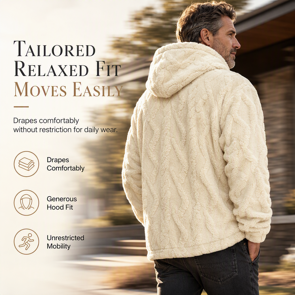Men's Winter Lined Hoodie Jacquard Pattern Long Sleeve Pullover Sweatshirt for Casual Outdoor Wear✨