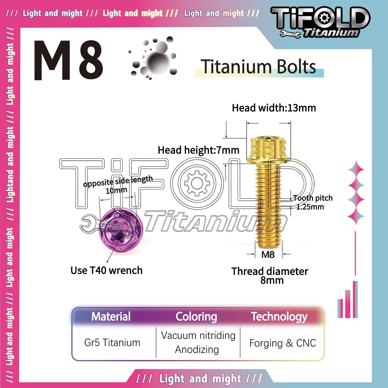 TIFOLD Gr5 Titanium Bolts, M8 Torx Head, 15-50mm L, 1 Pc, CNC-Machined, Lightweight Rust-Proof for Vehicle Modification