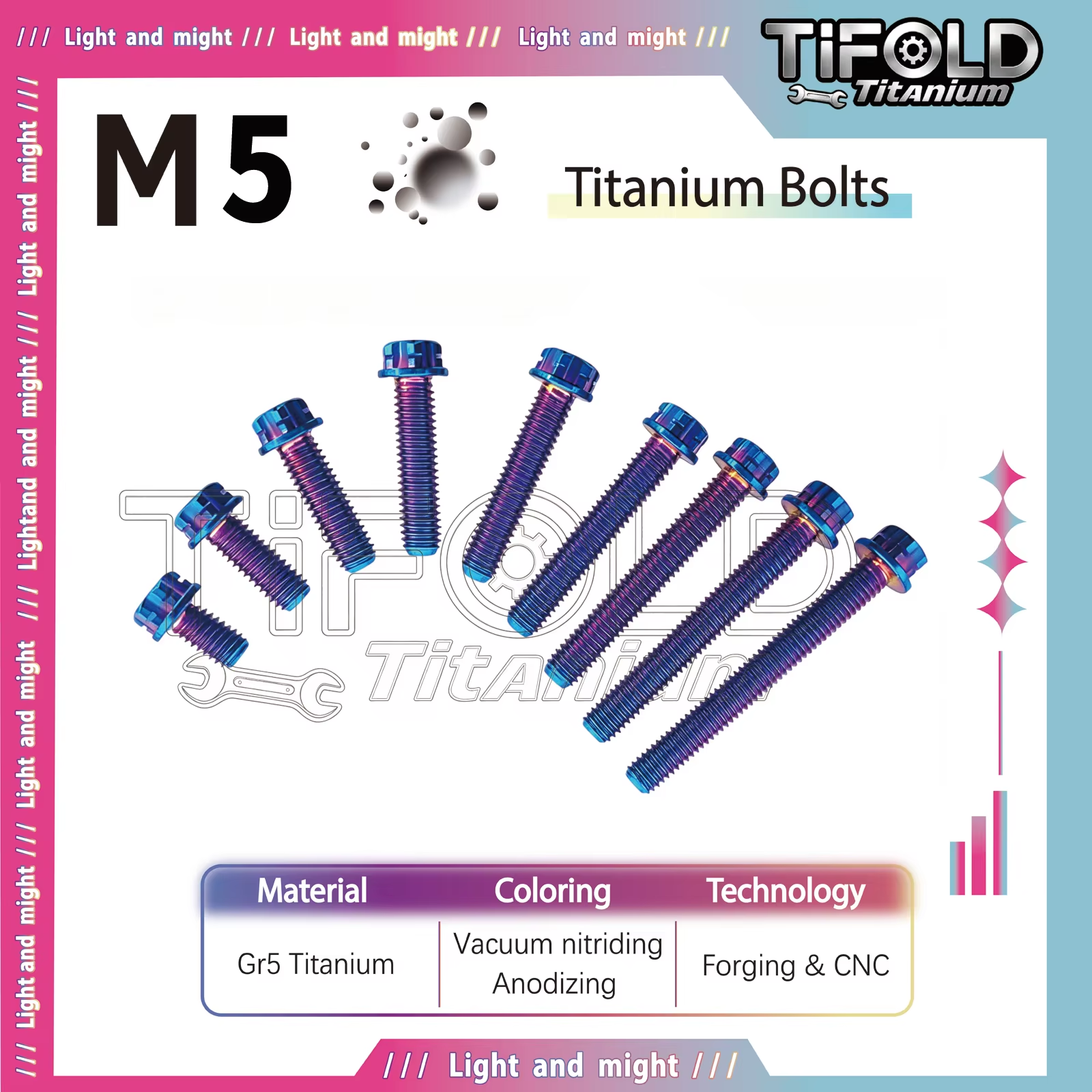TIFOLD  M5 Titanium Bolts  1Piece, Gr5 Titanium Alloy Torx Bolts M5 x 10-50mm, Compatible with T25 Torx Bit/7mm Socket