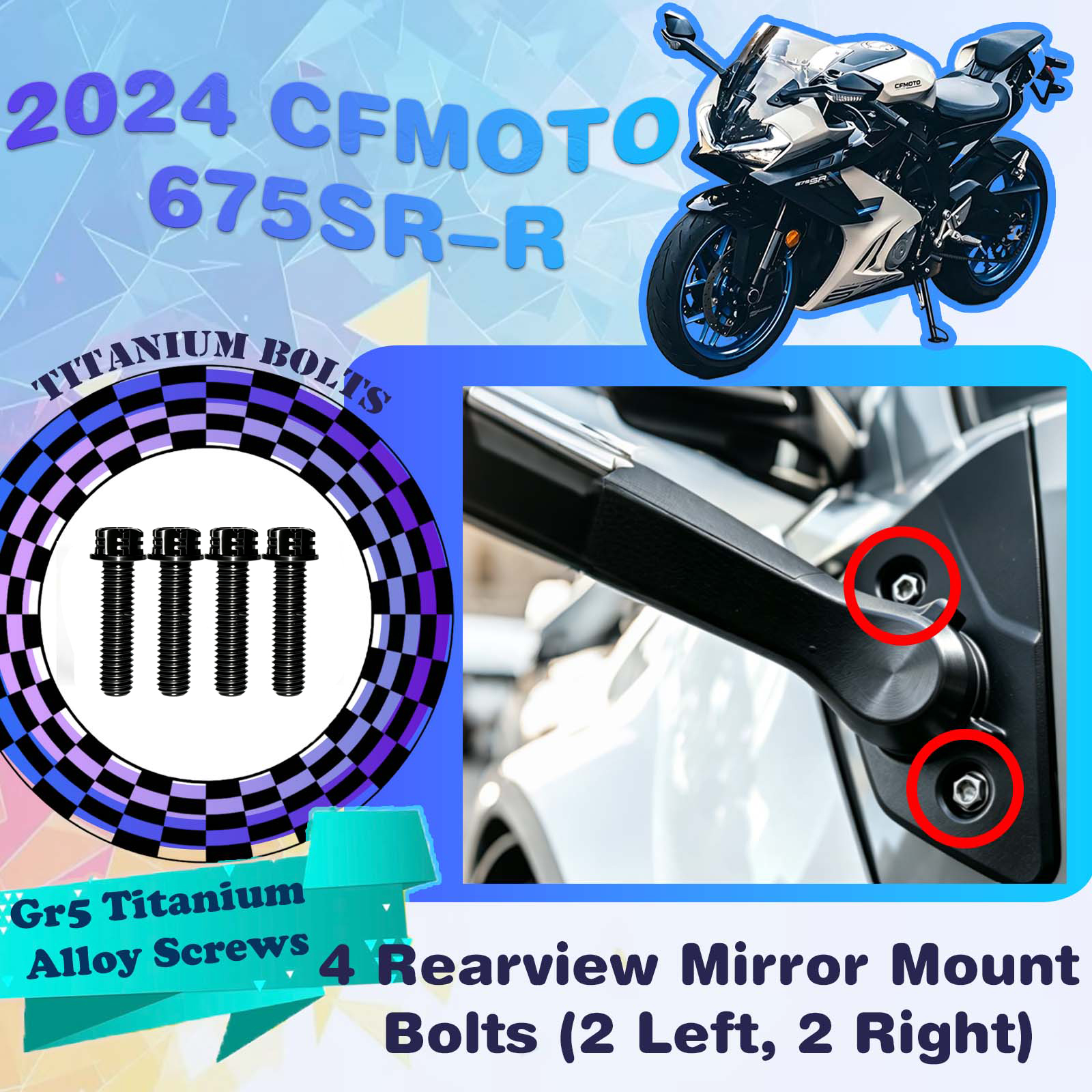 TIFOLD Full‑Vehicle Titanium Alloy Modification Screws for CFMOTO 675 SR‑R, 2024 Model