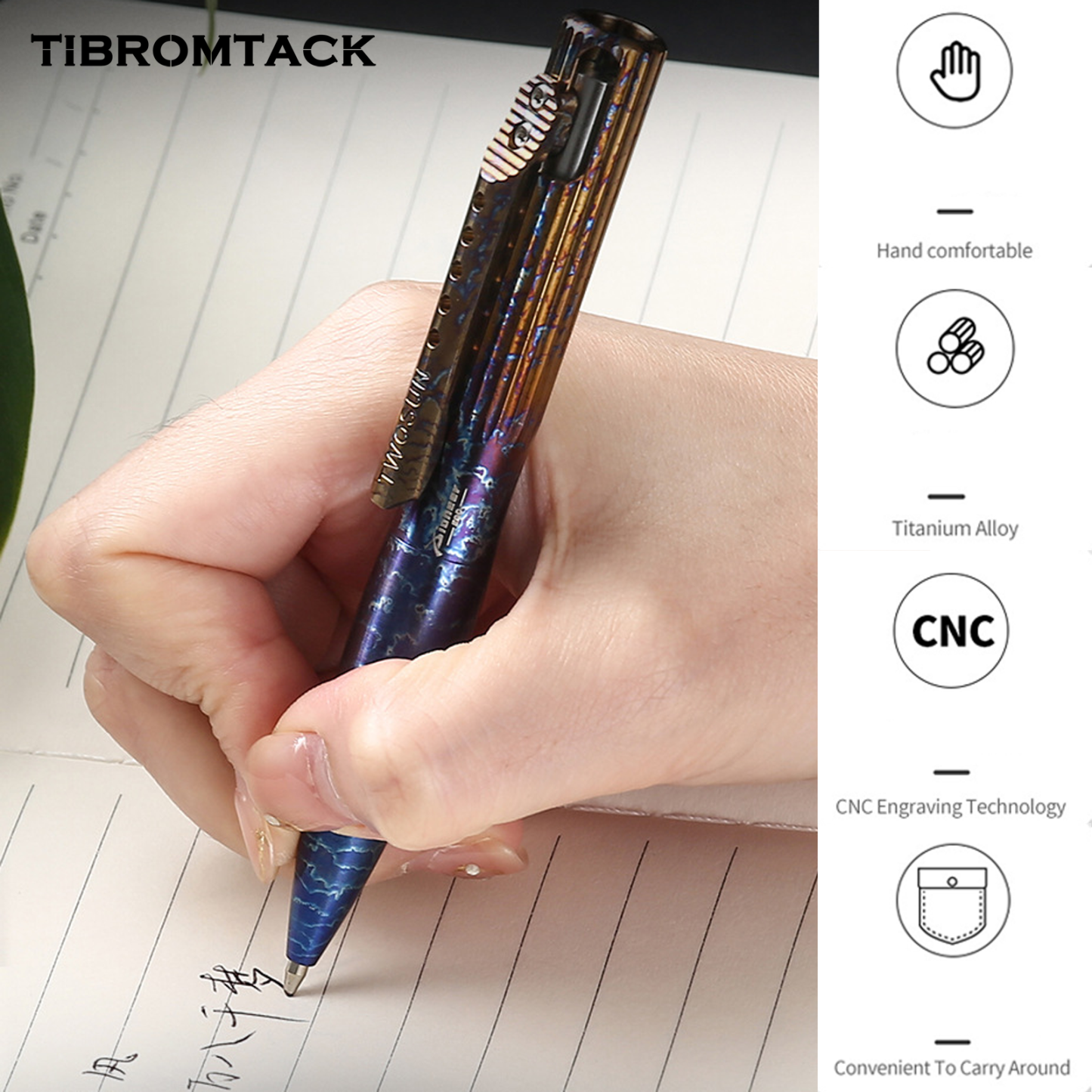TIBROMTACK Pure Titanium Bolt Action Pen - 110mm/4.33in 38g Titanium Tactical Pen | Steel-Strength Business Pen for Writing & Self Defense, BPA Free