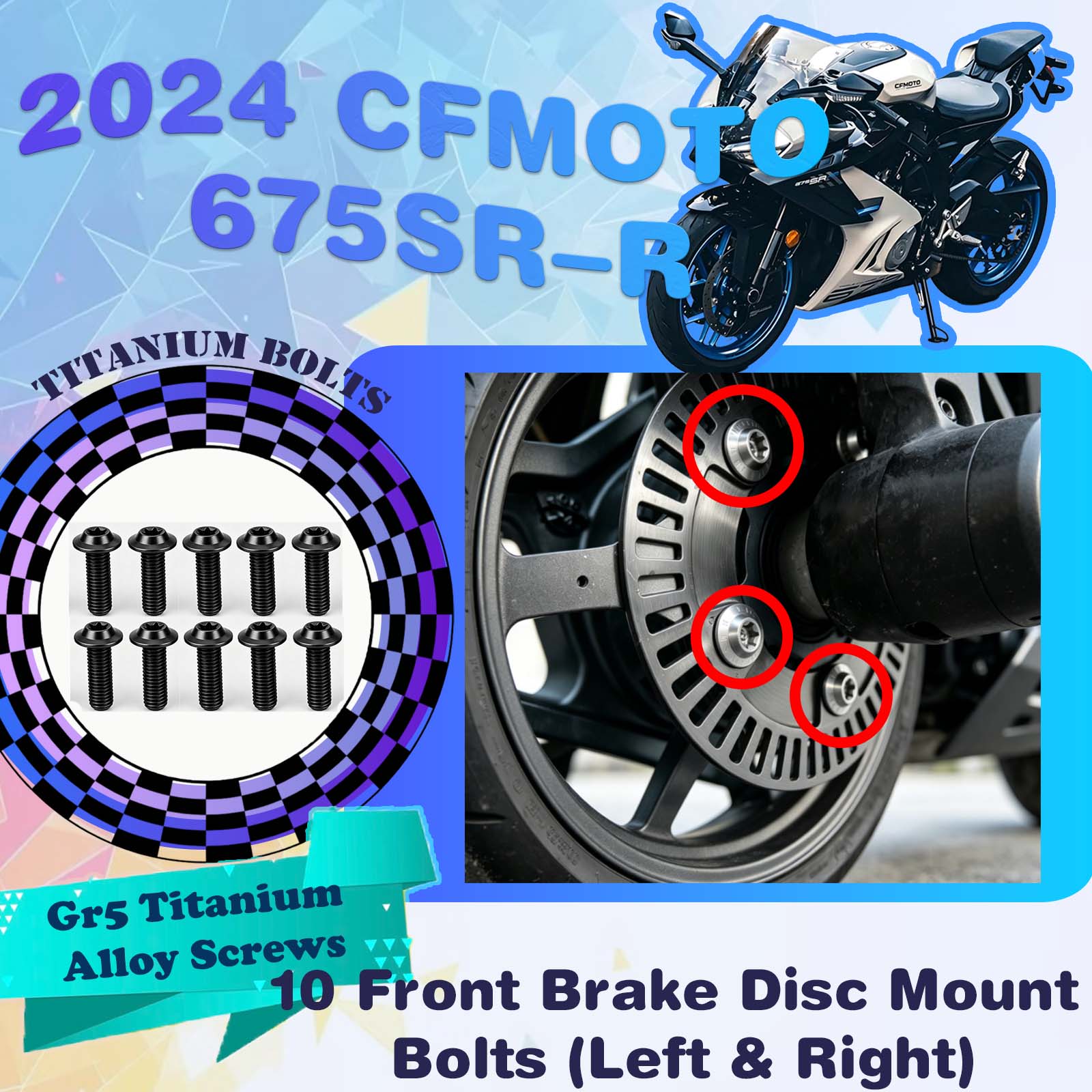 TIFOLD Full‑Vehicle Titanium Alloy Modification Screws for CFMOTO 675 SR‑R, 2024 Model