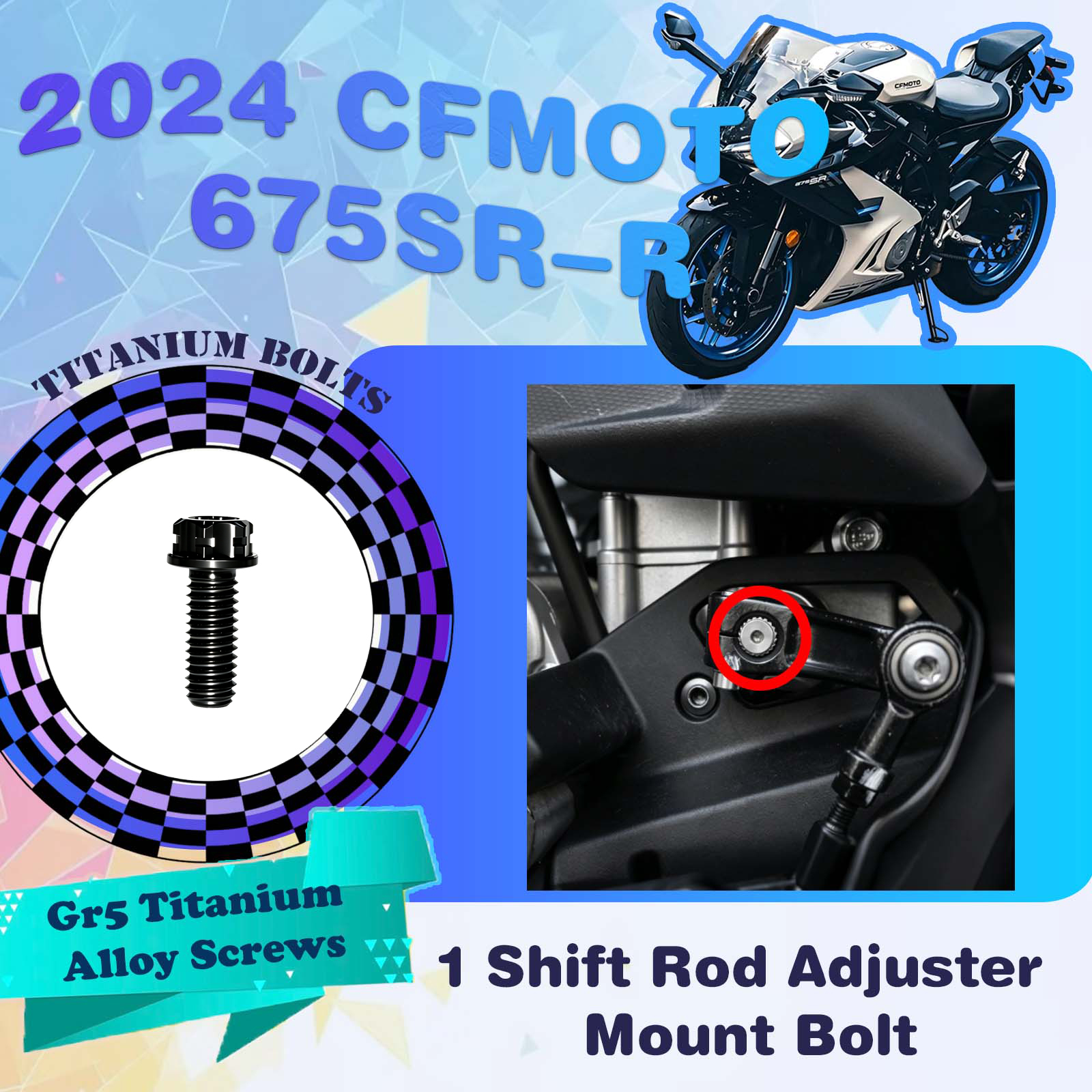 TIFOLD Full‑Vehicle Titanium Alloy Modification Screws for CFMOTO 675 SR‑R, 2024 Model