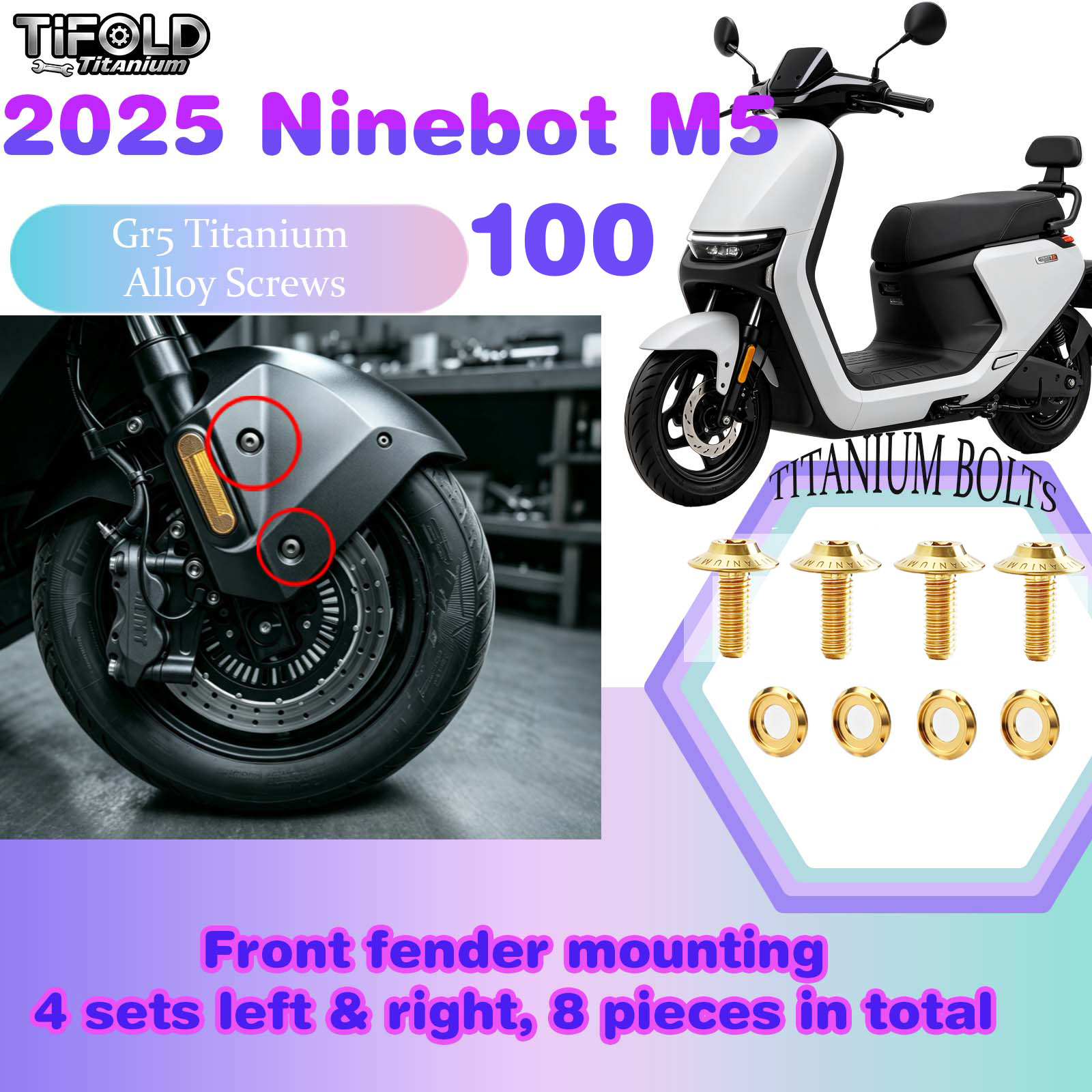TIFOLD Titanium Alloy Modification Screws for Segway Ninebot M5 100 2025 Model Electric Motorcycle