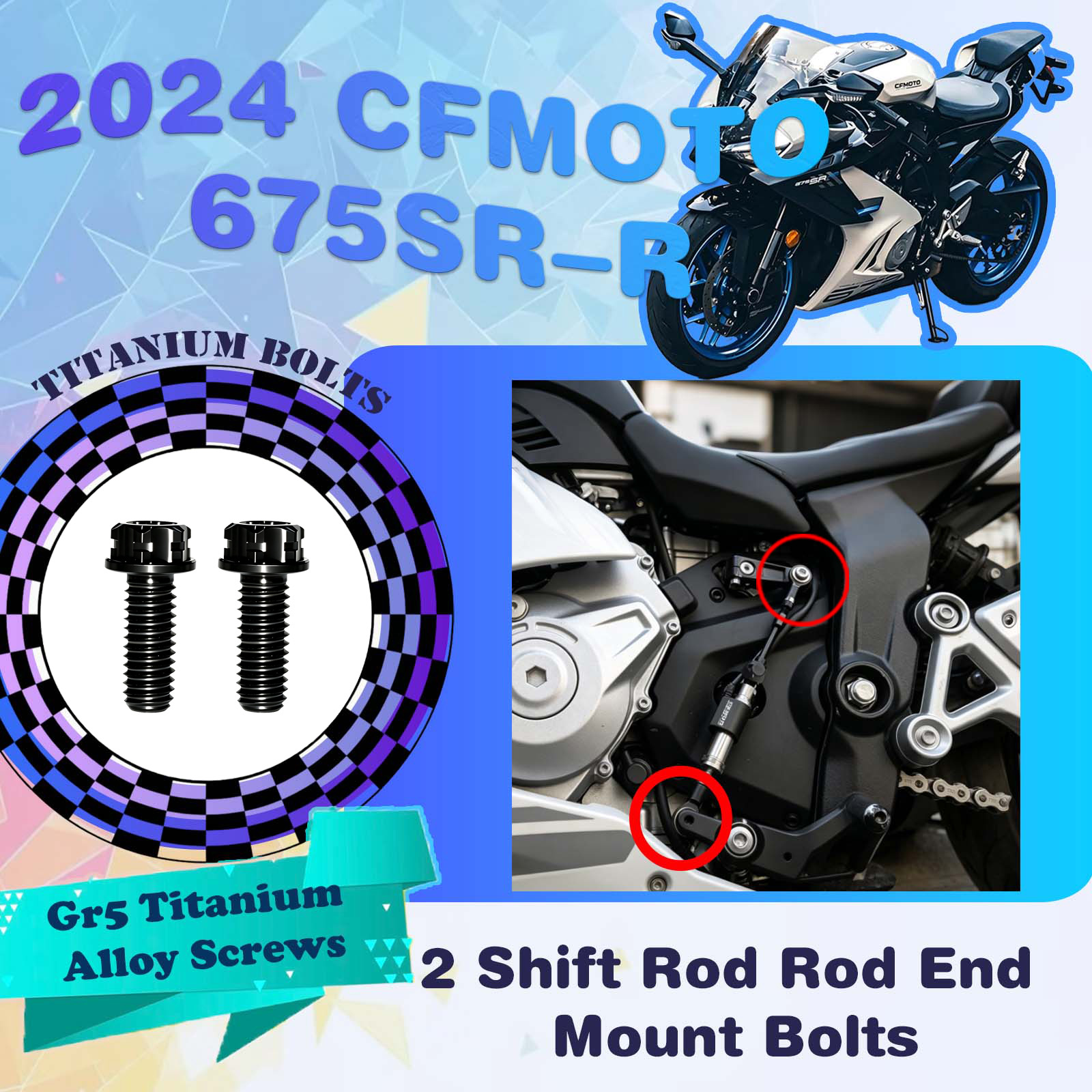 TIFOLD Full‑Vehicle Titanium Alloy Modification Screws for CFMOTO 675 SR‑R, 2024 Model