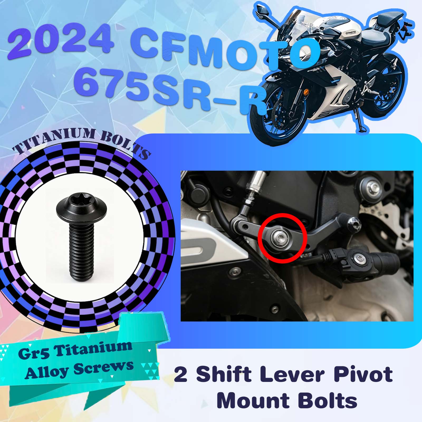 TIFOLD Full‑Vehicle Titanium Alloy Modification Screws for CFMOTO 675 SR‑R, 2024 Model