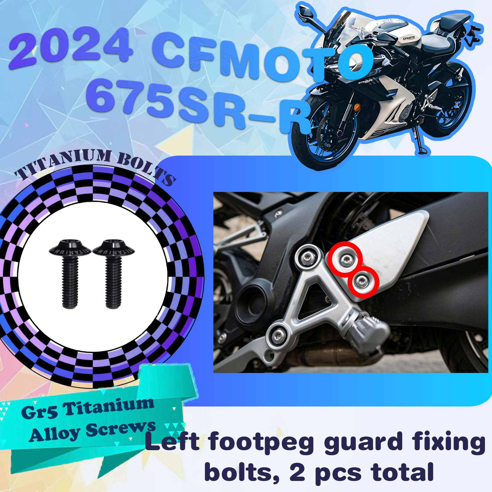 TIFOLD Full‑Vehicle Titanium Alloy Modification Screws for CFMOTO 675 SR‑R, 2024 Model
