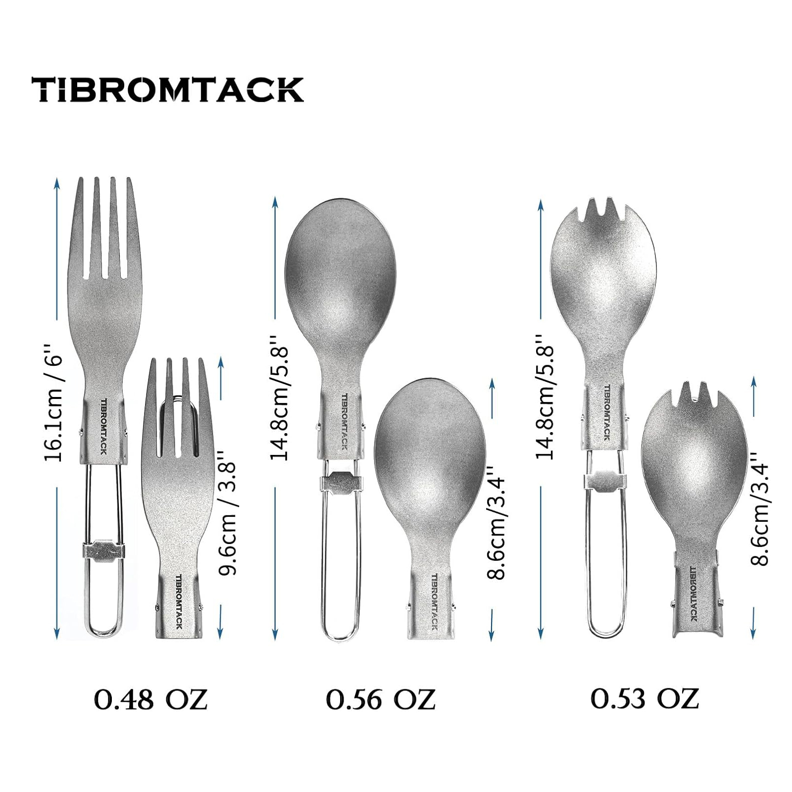 TIBROMTACK Titanium Camping Utensil Set, Folding Spork Fork Spoon Outdoor Cutlery Set Extra Strong Ultra Lightweight (Ti), Healthy & Eco-Friendly Flatware